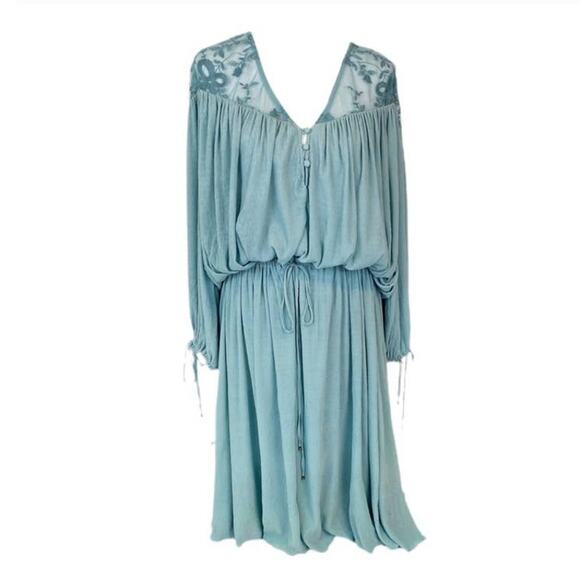 New Free People Clementine Boho Floral Maxi Dress $250 XS/S/M Blue Lace Chiffon - Picture 2 of 6